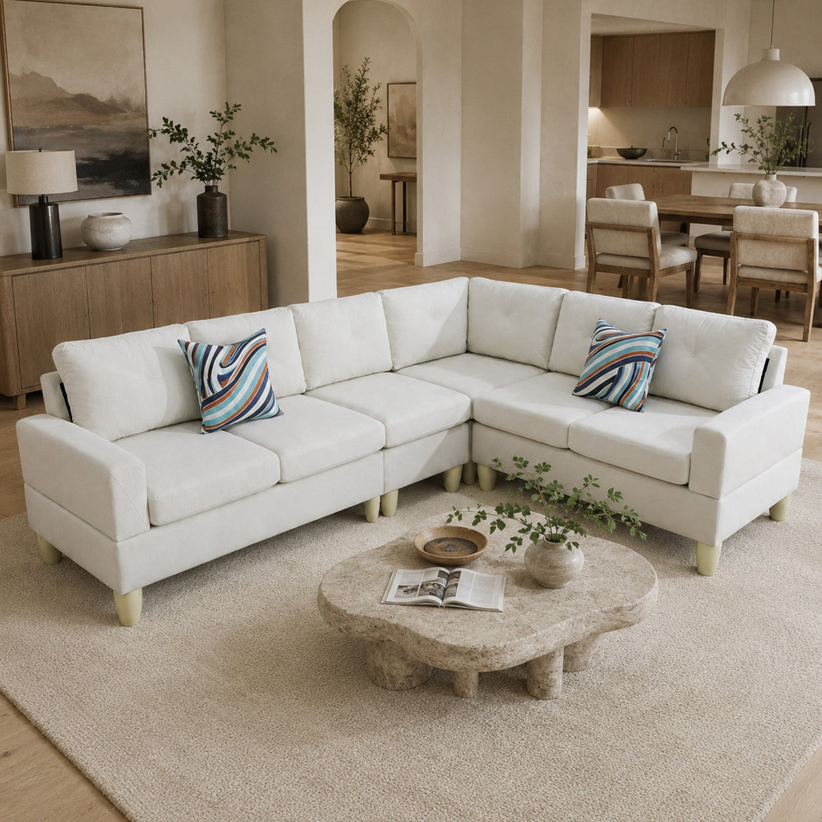 Massa Flannel 4-Piece Couch Living Room Sofa Set, Beige