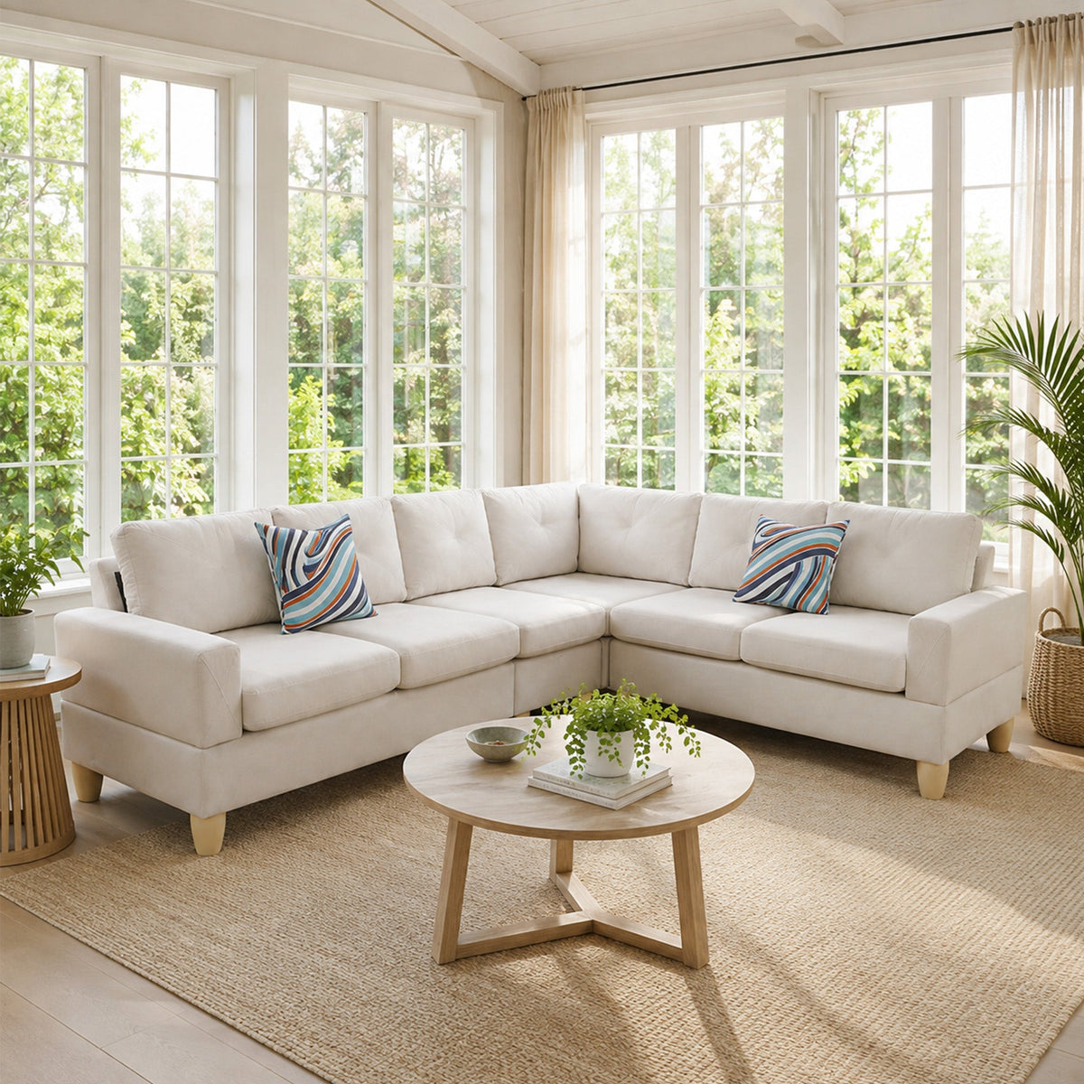 Massa Flannel 4-Piece Couch Living Room Sofa Set, Beige