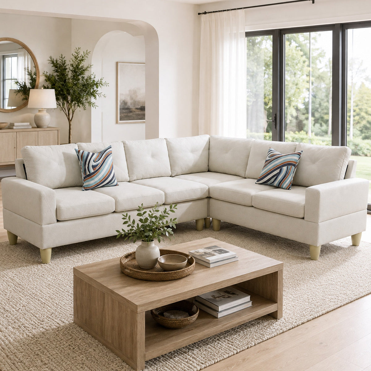 Massa Flannel 4-Piece Couch Living Room Sofa Set, Beige
