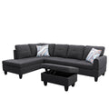 Sectional Sofa Set with Storage Ottoman Solid Wood Frame Breathable Fabric Modular Couch for Living Room Black Grey