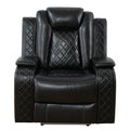 Intelligent Recliner Sofa Set Black Breathing Leather Adjustable Recline with USB LED Light Storage