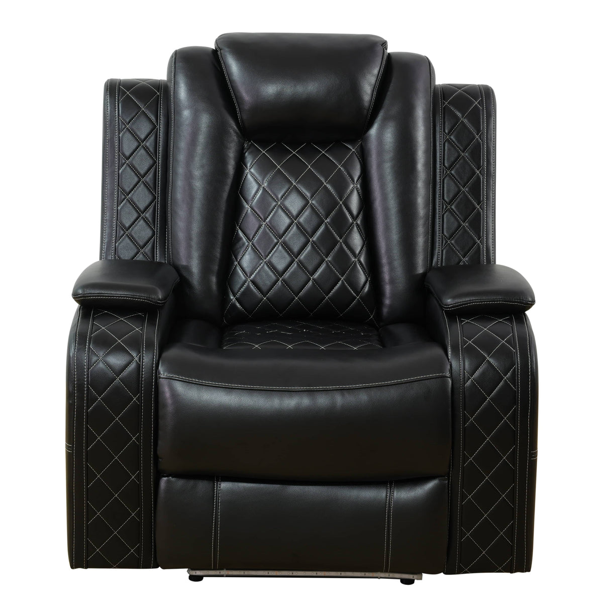 Intelligent Recliner Sofa Set Black Breathing Leather Adjustable Recline with USB LED Light Storage