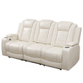Intelligent Power Recliner 3 Seat Sofa Breathable Leather Couch with USB Charging LED Light Wireless Charger Cup Holder White