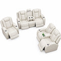 Intelligent Power Recliner Sofa 3 Piece Set Breathable Leather Couch with USB Charging LED Light Cup Holder Storage for Living Room Home Theater White