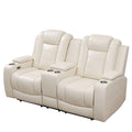 Intelligent Power Recliner Loveseat 2 Seat Sofa Breathable Leather Couch with USB Charging LED Light Storage Cup Holder White