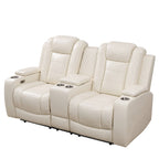 Intelligent Power Recliner Loveseat 2 Seat Sofa Breathable Leather Couch with USB Charging LED Light Storage Cup Holder White
