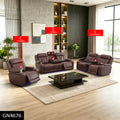 Intelligent Recliner Sofa Set Semi PU Leather Solid Wood Frame Power Reclining Couch with Wireless Charging Bluetooth Speaker LED Light Reddish-brown