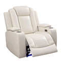 Intelligent Power Recliner Chair Single Seat Sofa Breathable Leather Reclining Couch with USB Charging LED Light Cup Holder White