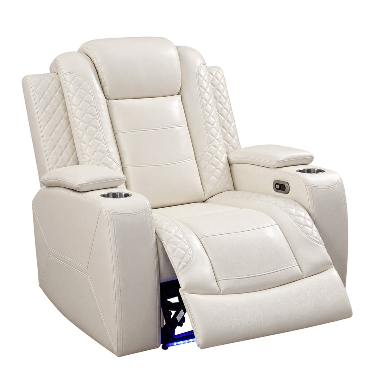 Intelligent Power Recliner Chair Single Seat Sofa Breathable Leather Reclining Couch with USB Charging LED Light Cup Holder White