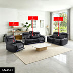 Intelligent Recliner Sofa Set Semi PU Leather Solid Wood Frame Power Reclining Couch with Wireless Charging Bluetooth Speaker LED Light Black