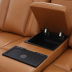Intelligent Recliner Sofa Set Semi PU Leather Solid Wood Frame Power Reclining Couch with Wireless Charging Bluetooth Speaker LED Light Orange Yellow