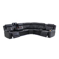 Intelligent Recliner Sofa Set Semi PU Leather Solid Wood Frame Power Reclining Couch with USB Charging Bluetooth Speaker Black