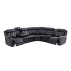 Intelligent Recliner Sofa Set Semi PU Leather Solid Wood Frame Power Reclining Couch with USB Charging Bluetooth Speaker Black