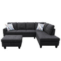 Sectional Sofa Set with Storage Ottoman Solid Wood Frame Breathable Fabric Modular Couch for Living Room Grey Black