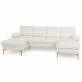 Fluffy Fabric U-shaped 3-Piece Living Room Sofa set, Off-white