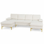 Fluffy Fabric U-shaped 3-Piece Living Room Sofa set, Off-white