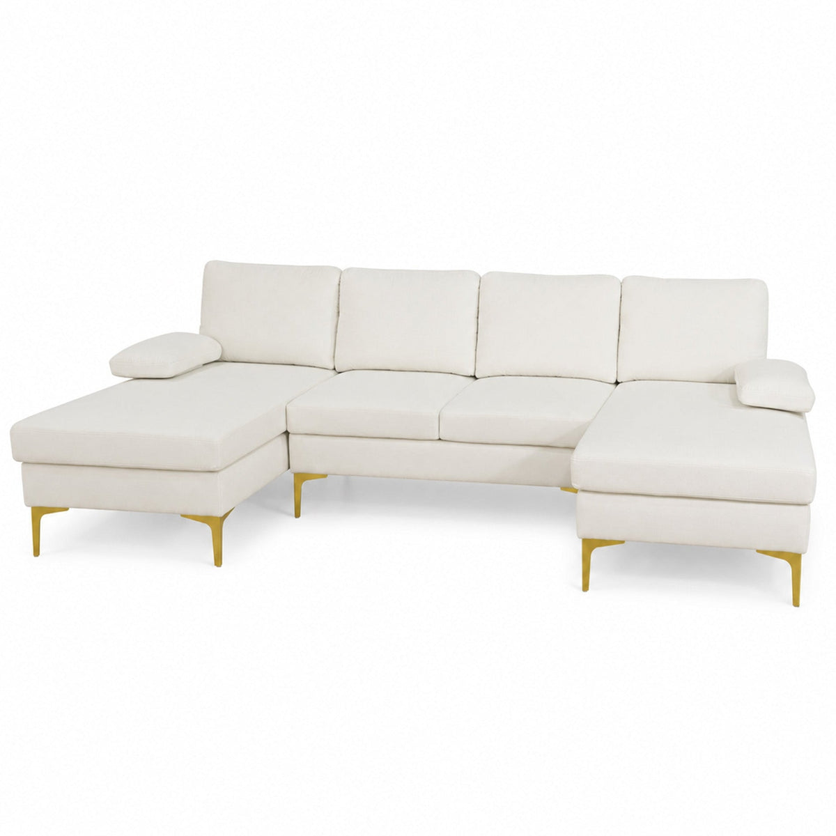 Fluffy Fabric U-shaped 3-Piece Living Room Sofa set, Off-white