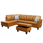 Modular Sectional Sofa Set with Storage Ottoman Solid Wood Frame Breathable Faux Leather Couch Ginger