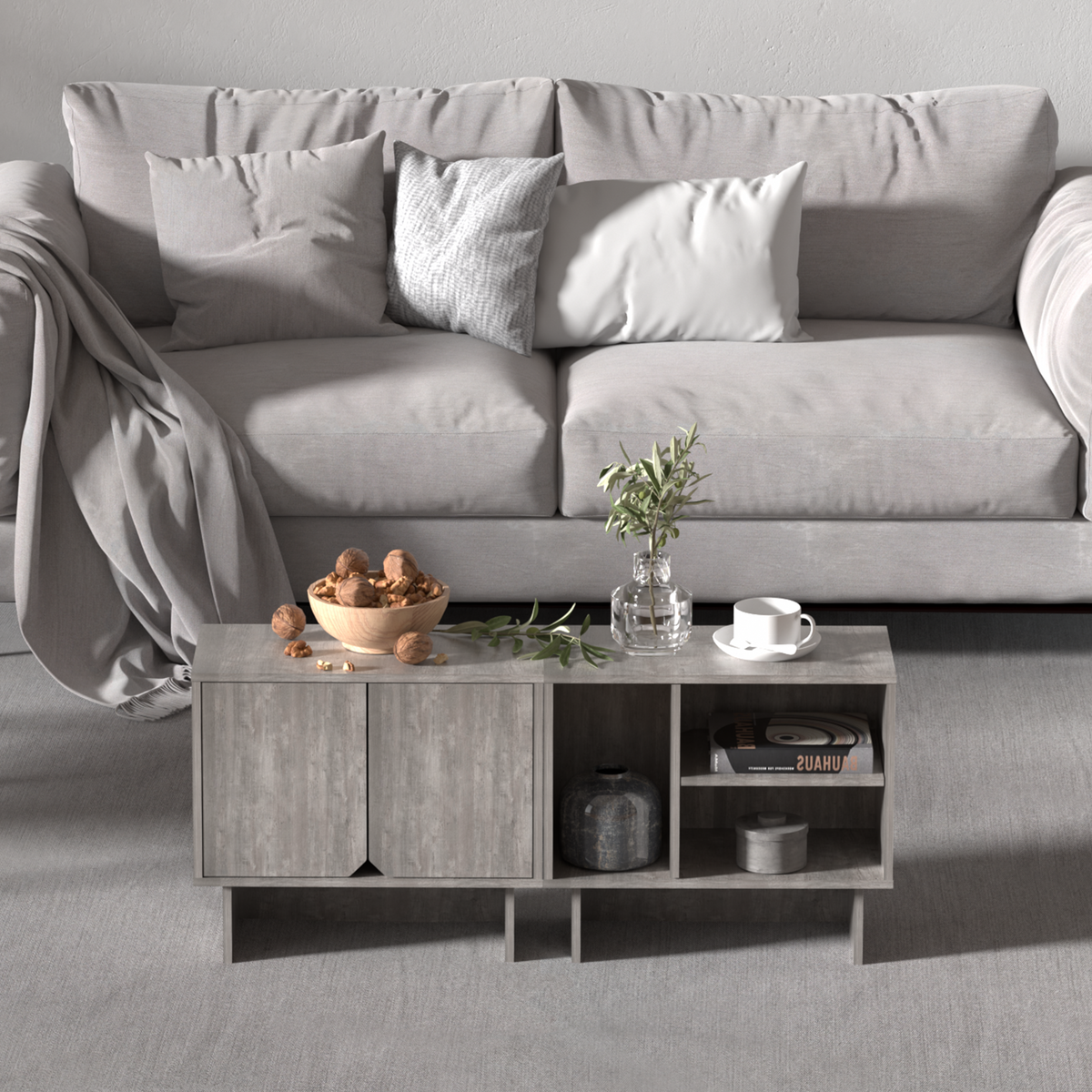 Modular Buffet Cabinet & TV Stand with Adjustable Storage Shelves, Multifunctional Sideboard Credenza for Living Room, Kitchen, Dining Room & Bedroom,2pcs Grey