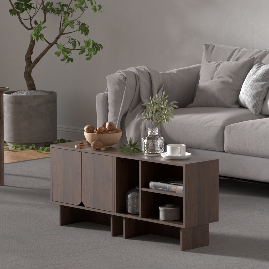 Modular Buffet Cabinet & TV Stand with Adjustable Storage Shelves, Multifunctional Sideboard Credenza for Living Room, Kitchen, Dining Room & Bedroom,2pcs Walnut