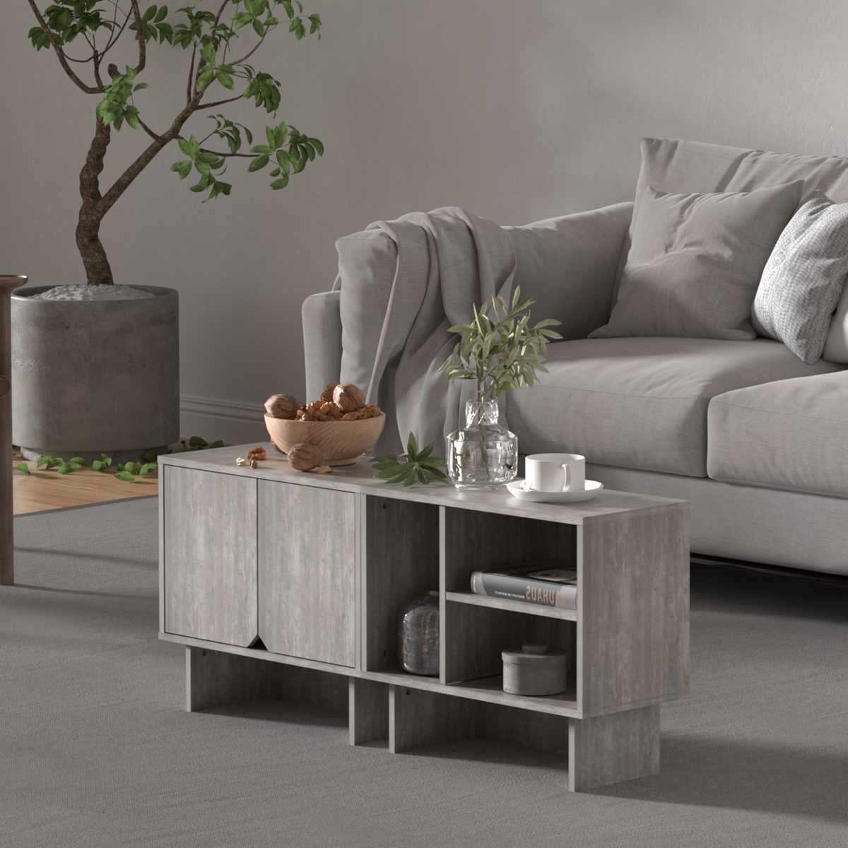 Modular Buffet Cabinet & TV Stand with Adjustable Storage Shelves, Multifunctional Sideboard Credenza for Living Room, Kitchen, Dining Room & Bedroom,2pcs Grey