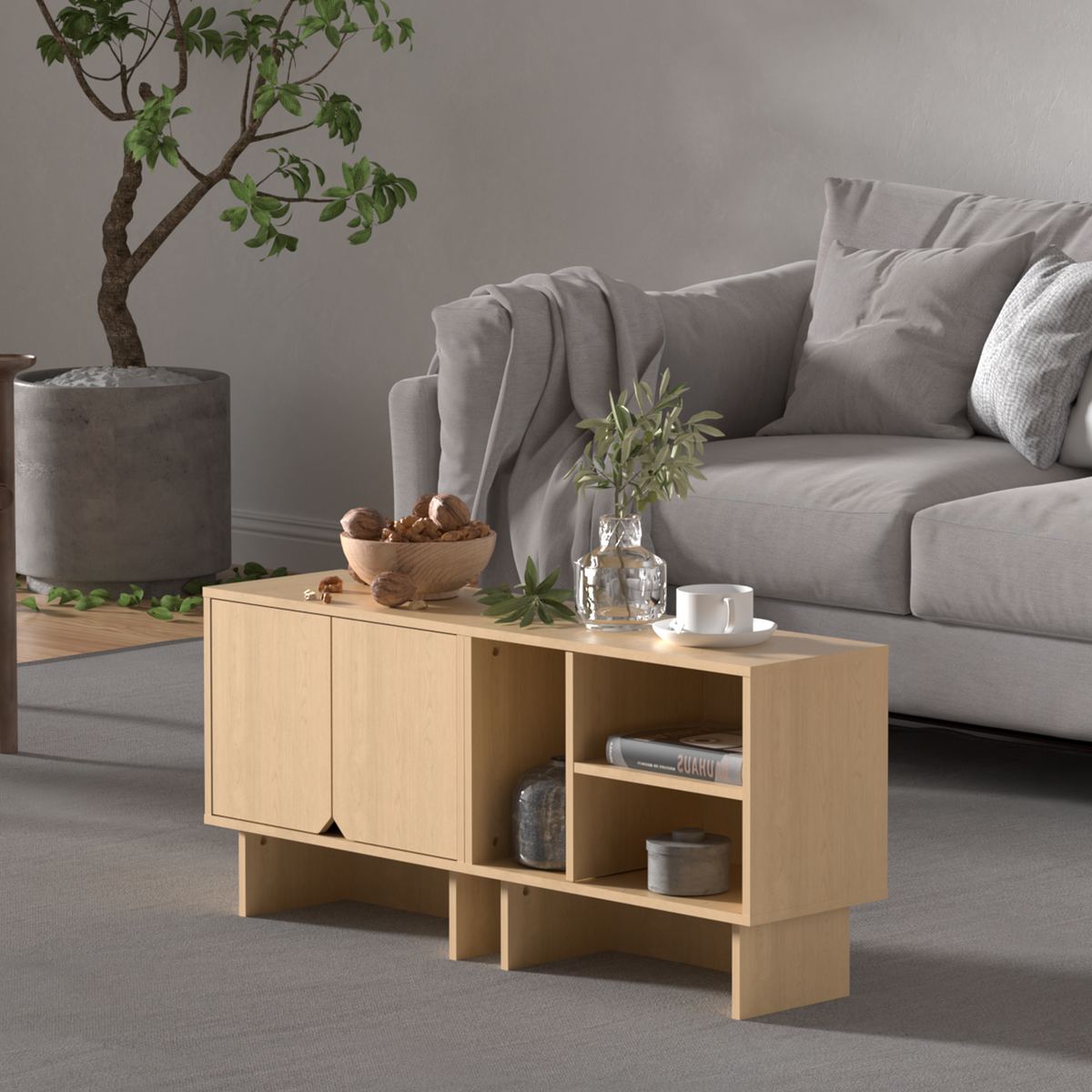 Modular Buffet Cabinet & TV Stand with Adjustable Storage Shelves, Multifunctional Sideboard Credenza for Living Room, Kitchen, Dining Room & Bedroom,2pcs Natural