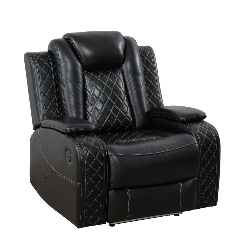 Intelligent Recliner Sofa Set Black Breathing Leather Adjustable Recline with USB LED Light Storage