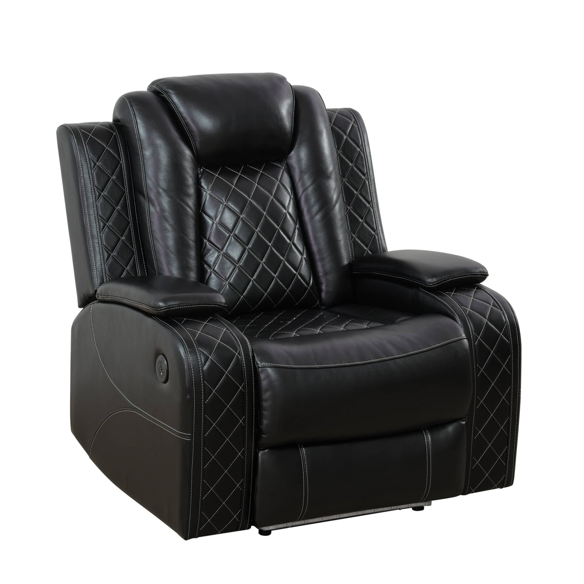 Intelligent Recliner Sofa Set Black Breathing Leather Adjustable Recline with USB LED Light Storage