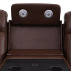 Intelligent Recliner Sofa Set Semi PU Leather Solid Wood Frame Power Reclining Couch with Wireless Charging Bluetooth Speaker LED Light Reddish-brown