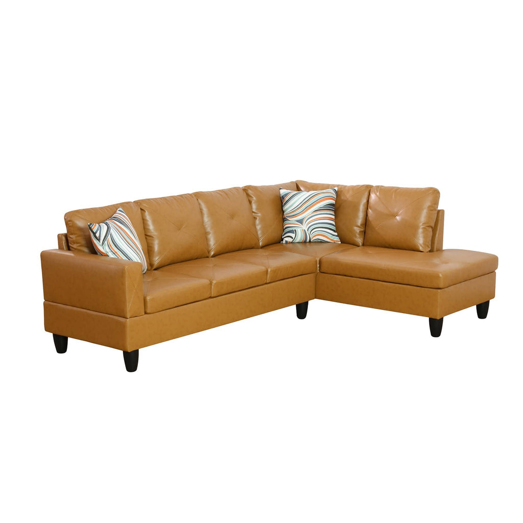 Modular Sectional Sofa Set with Storage Ottoman Solid Wood Frame Breathable Couch Ginger Faux Leather