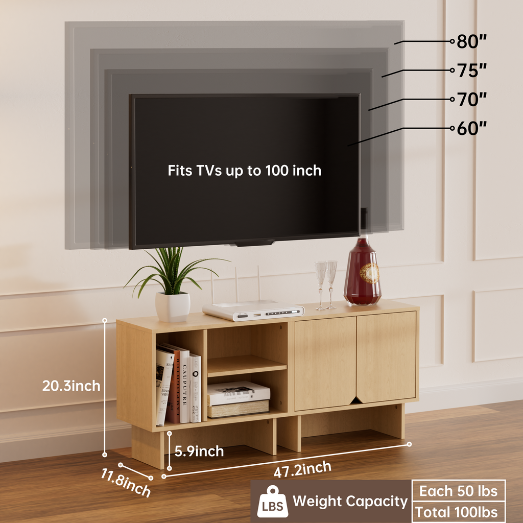 Modular Buffet Cabinet & TV Stand with Adjustable Storage Shelves, Multifunctional Sideboard Credenza for Living Room, Kitchen, Dining Room & Bedroom,2pcs Natural