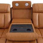 Intelligent Recliner Sofa Set Semi PU Leather Solid Wood Frame Power Reclining Couch with Wireless Charging Bluetooth Speaker LED Light Orange Yellow