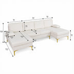 Fluffy Fabric U-shaped 3-Piece Living Room Sofa set, Off-white