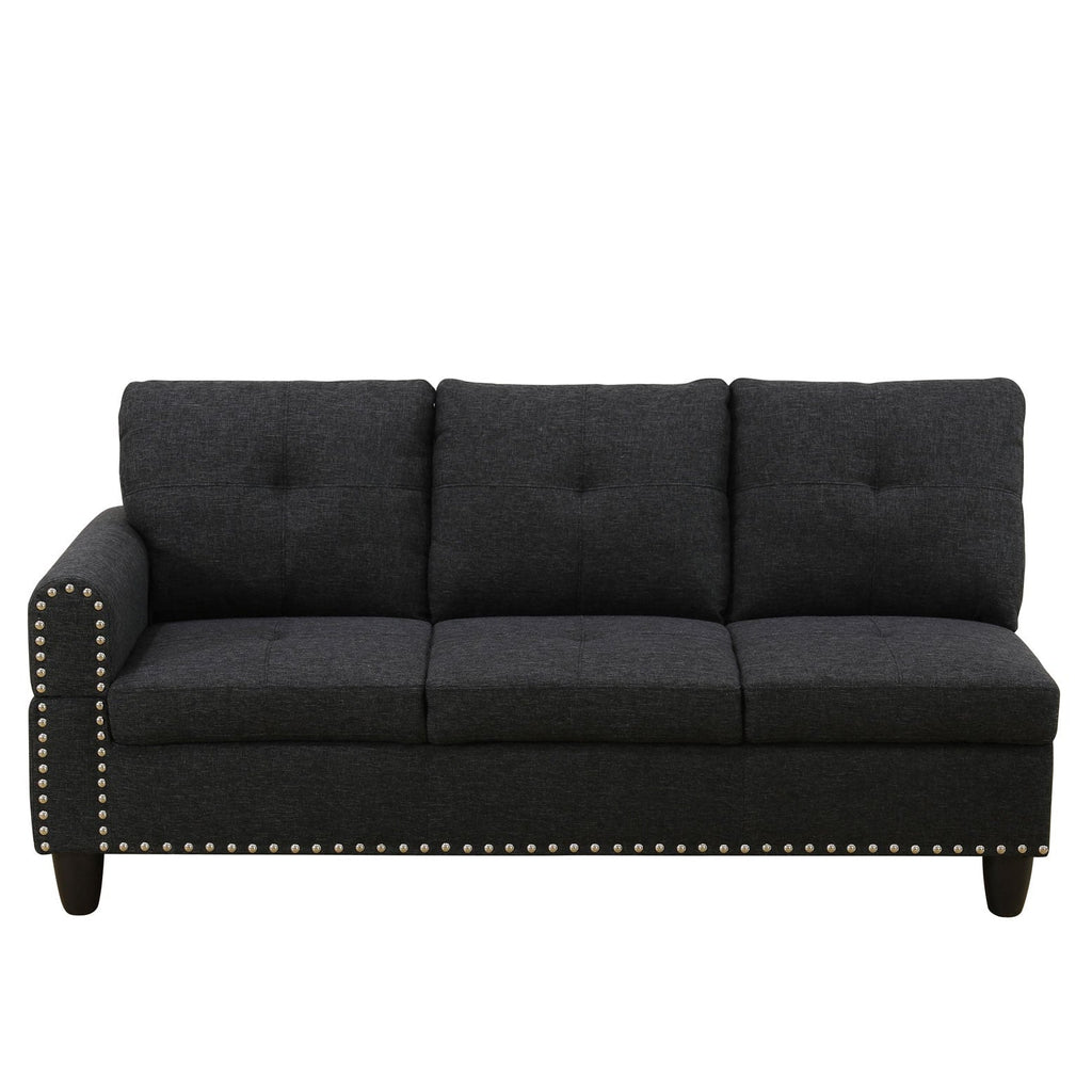 Modular Sectional Sofa Set with Storage Ottoman Reversible Coffee Table and Cup Holders Solid Wood Frame Fabric Couch Dark Grey