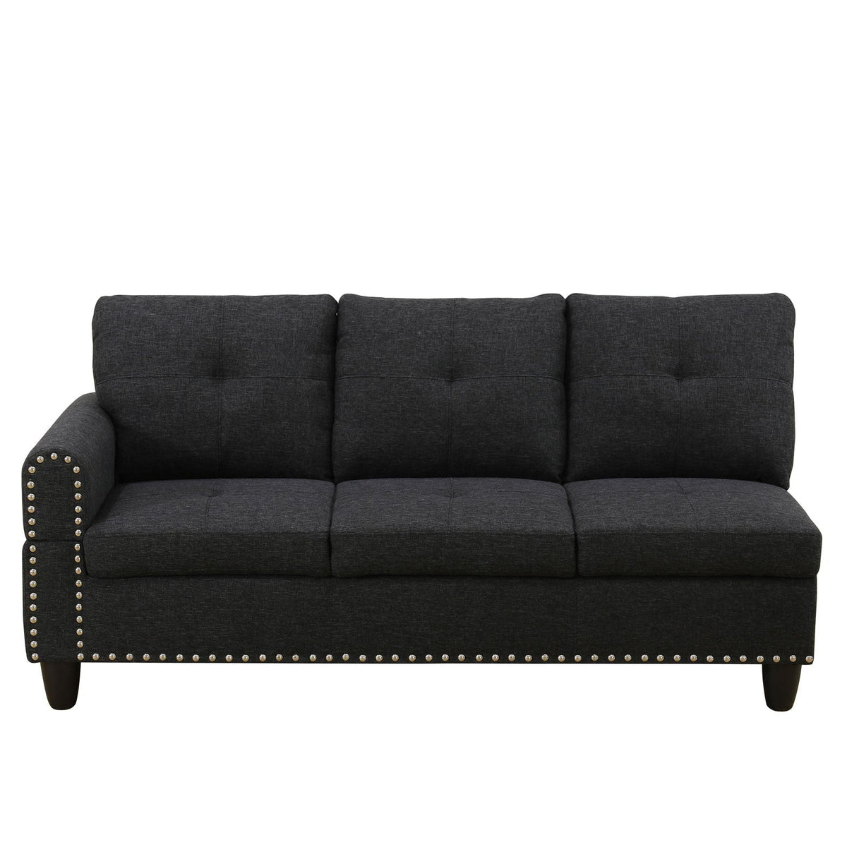 Modular Sectional Sofa Set with Storage Ottoman Reversible Coffee Table and Cup Holders Solid Wood Frame Fabric Couch Dark Grey