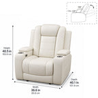 Intelligent Power Recliner Chair Single Seat Sofa Breathable Leather Reclining Couch with USB Charging LED Light Cup Holder White