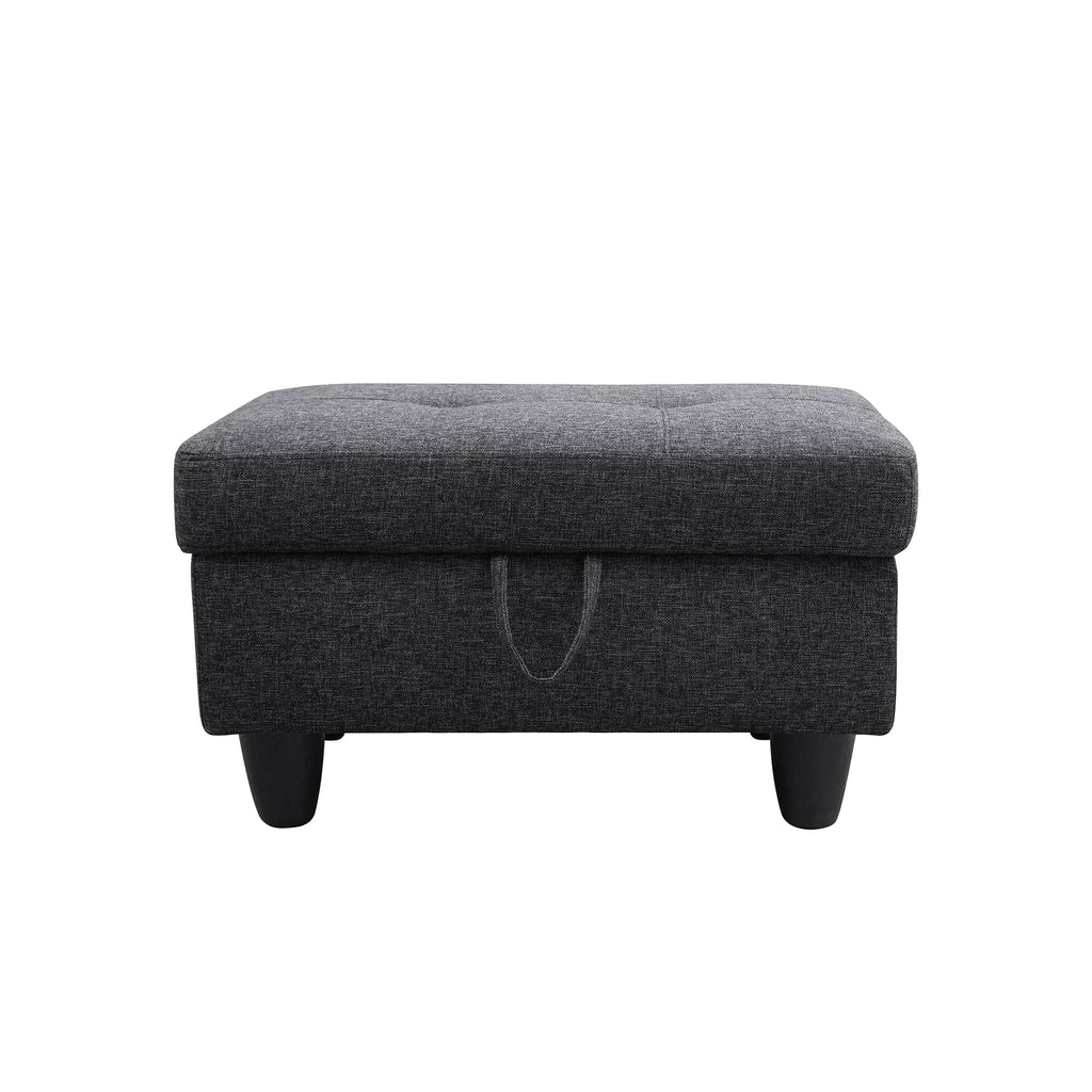 Sectional Sofa Set with Storage Ottoman Solid Wood Frame Breathable Fabric Modular Couch for Living Room Black Grey