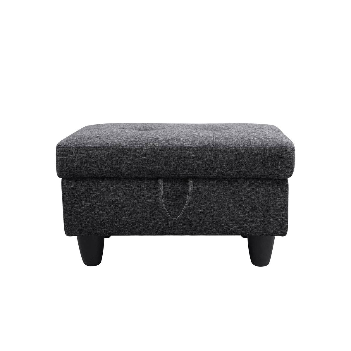 Sectional Sofa Set with Storage Ottoman Solid Wood Frame Breathable Fabric Modular Couch for Living Room Black Grey