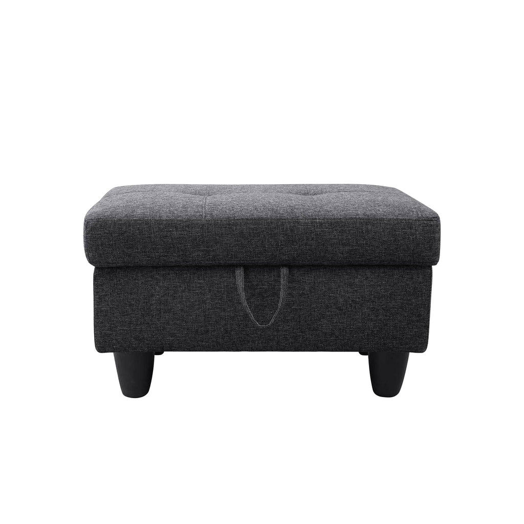 Sectional Sofa Set with Storage Ottoman Solid Wood Frame Breathable Fabric Modular Couch for Living Room Grey Black