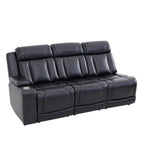 Intelligent Recliner Sofa Set Semi PU Leather Solid Wood Frame Power Reclining Couch with USB Charging Bluetooth Speaker Black