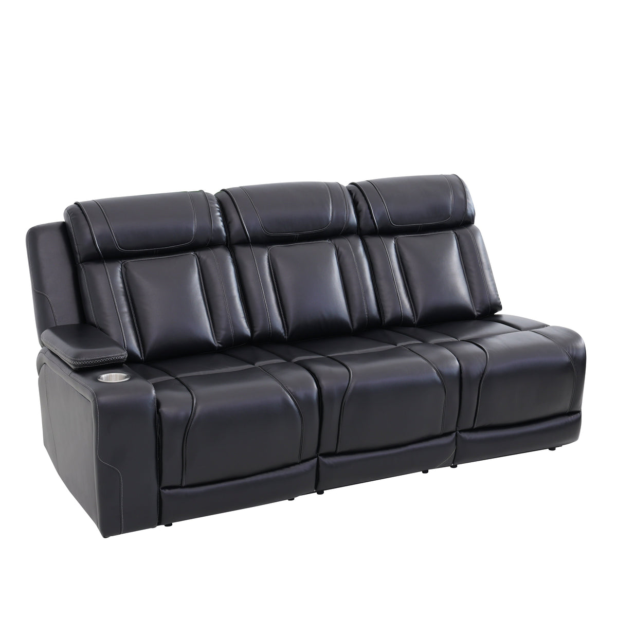 Intelligent Recliner Sofa Set Semi PU Leather Solid Wood Frame Power Reclining Couch with USB Charging Bluetooth Speaker Black