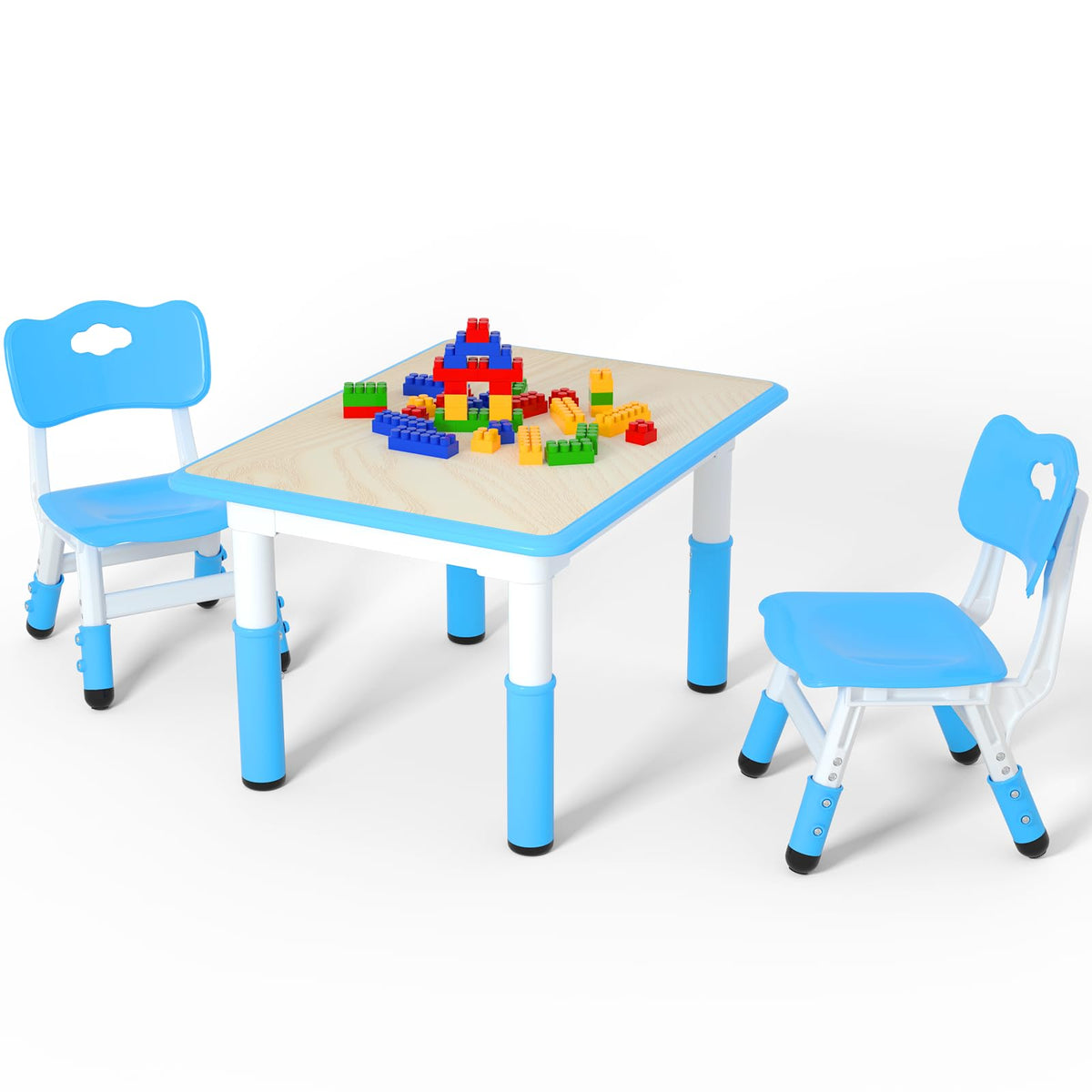 Height Adjustable Kids Table with 2 Chairs, Durable HDPE Play Set for Children Ages 2–12, Gray