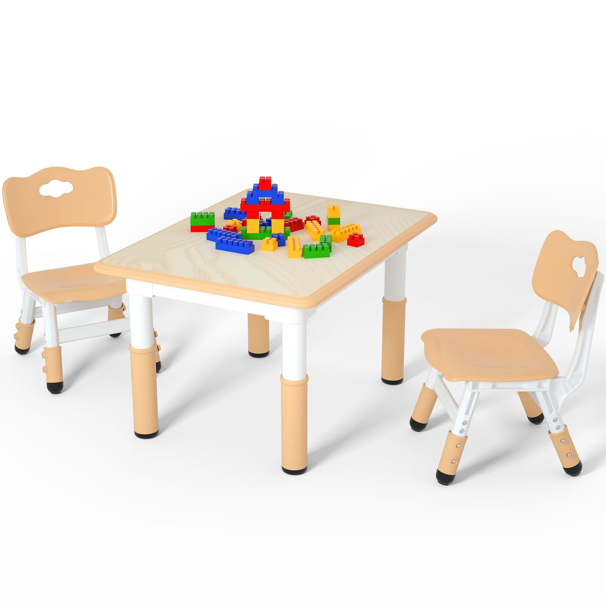 Height Adjustable Kids Table with 4 Chairs, Durable HDPE Play Set for Children Ages 2–12, Brown