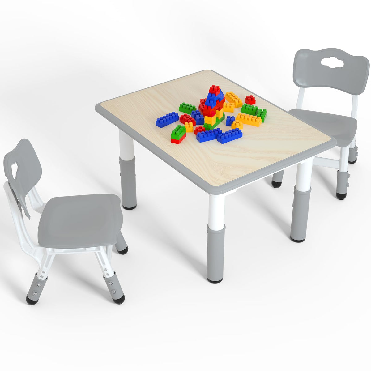 Height Adjustable Kids Table with 4 Chairs, Durable HDPE Play Set for Children Ages 2–12, Gray