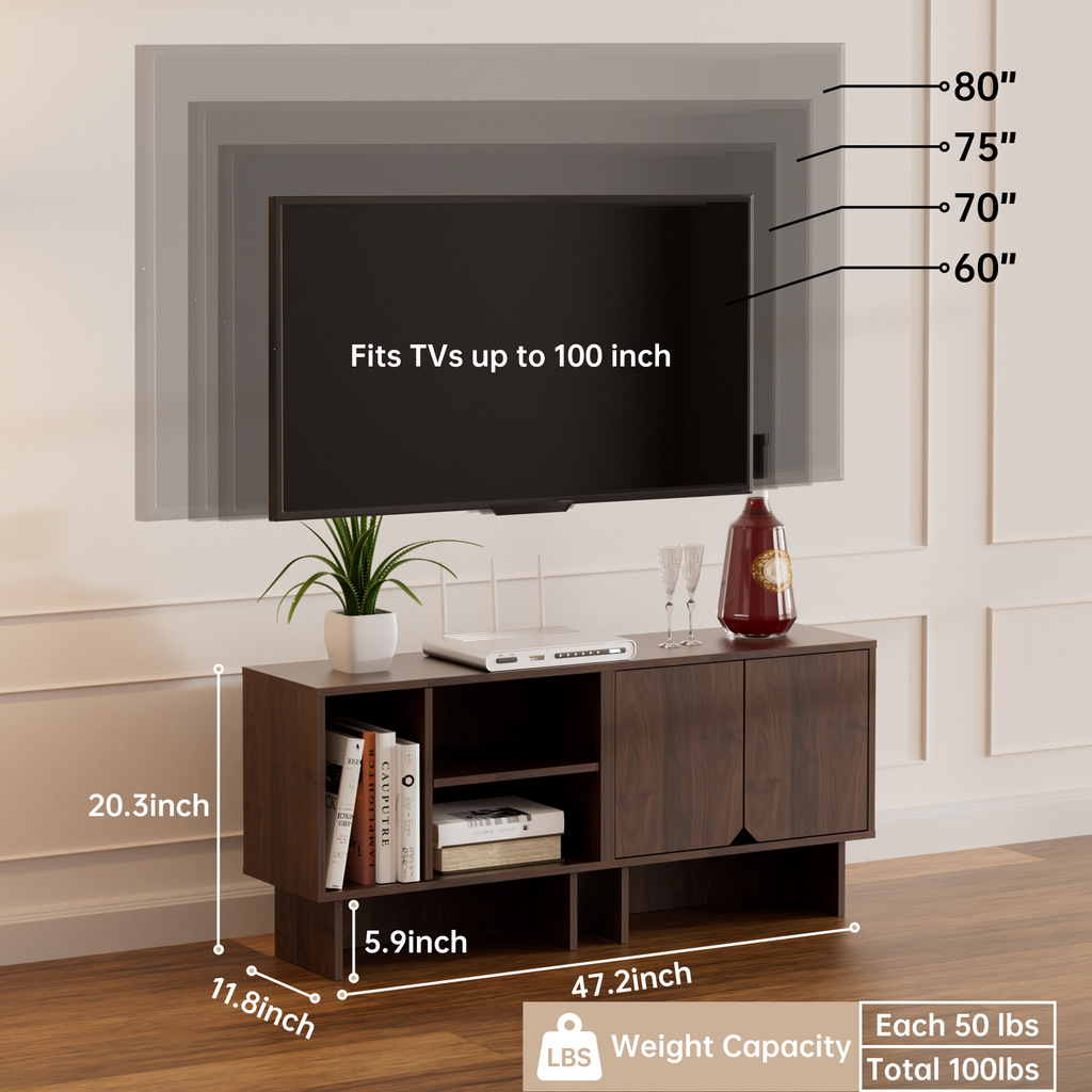 Modular Buffet Cabinet & TV Stand with Adjustable Storage Shelves, Multifunctional Sideboard Credenza for Living Room, Kitchen, Dining Room & Bedroom,2pcs Walnut