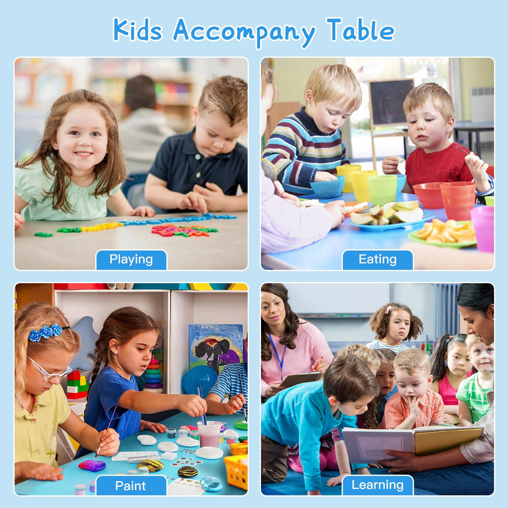Height Adjustable Kids Table with 2 Chairs, Durable HDPE Play Set for Children Ages 2–12, Blue