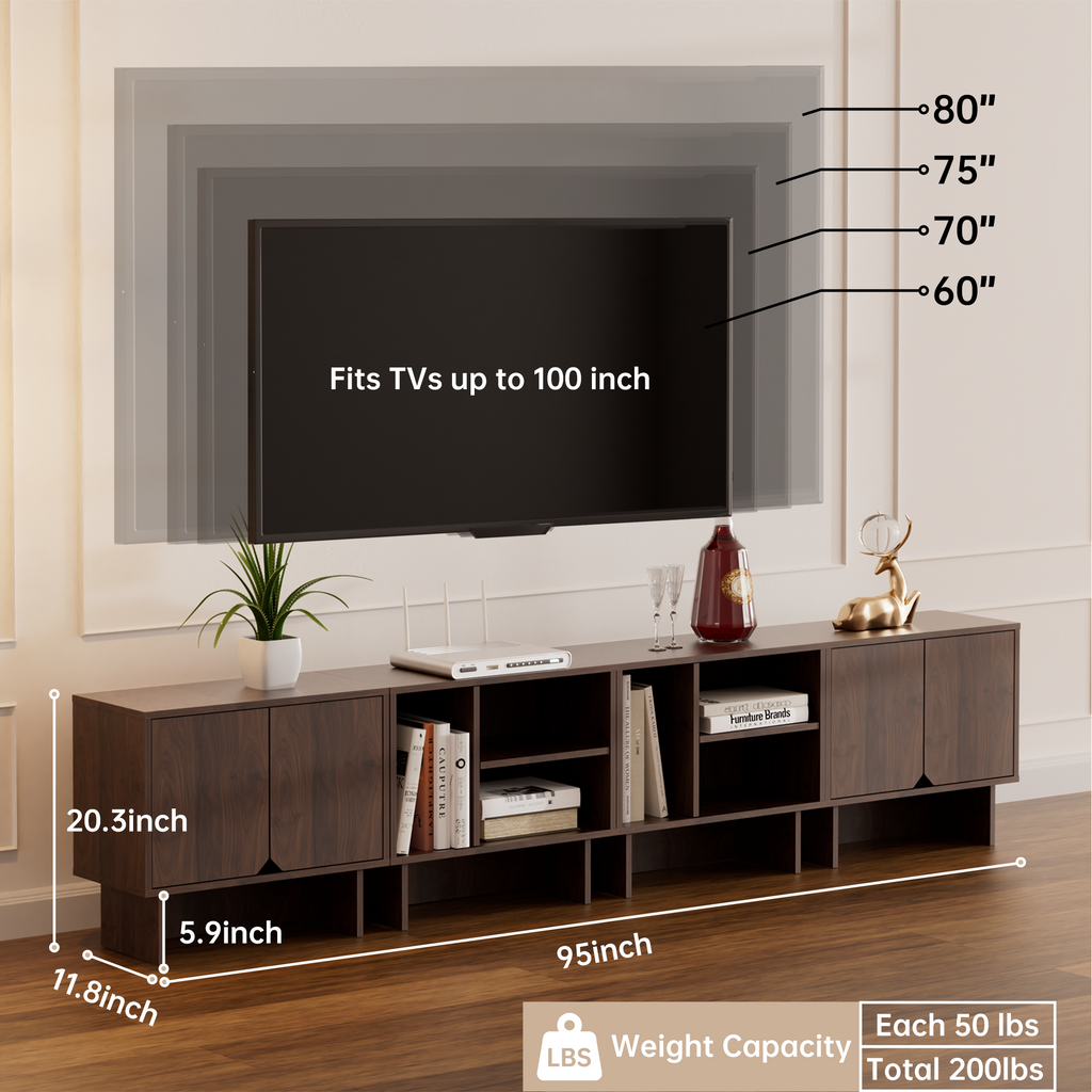 Modular Buffet Cabinet & TV Stand with Adjustable Storage Shelves, Multifunctional Sideboard Credenza for Living Room, Kitchen, Dining Room & Bedroom,3pcs Walnut
