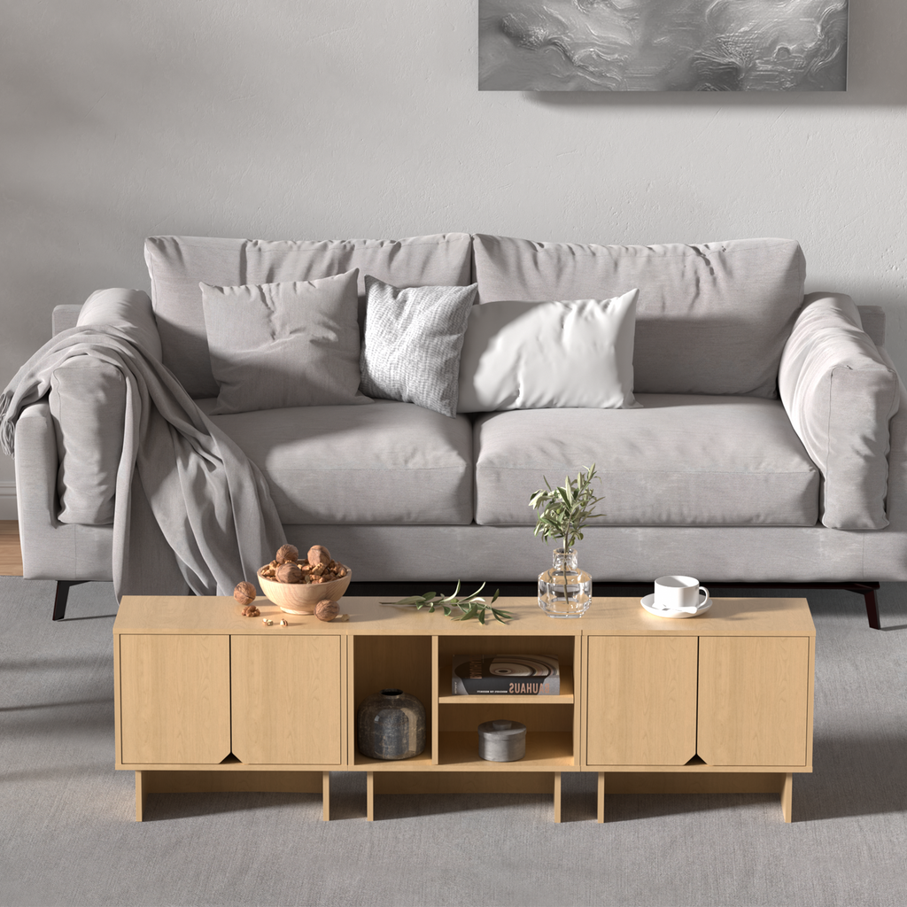 Modular Buffet Cabinet & TV Stand with Adjustable Storage Shelves, Multifunctional Sideboard Credenza for Living Room, Kitchen, Dining Room & Bedroom,3pcs Natural