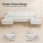 Fluffy Fabric U-shaped 3-Piece Living Room Sofa set, Off-white