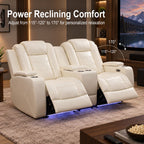 Intelligent Power Recliner Loveseat 2 Seat Sofa Breathable Leather Couch with USB Charging LED Light Storage Cup Holder White